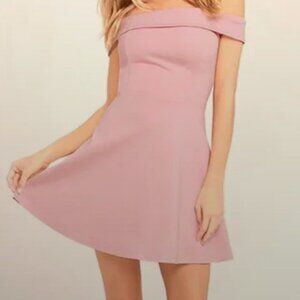 LULUS FIT AND FLARE OFF THE SHOULDER MINIDRESS IN BLUSH/DUSTY ROSE PINK SZ MED